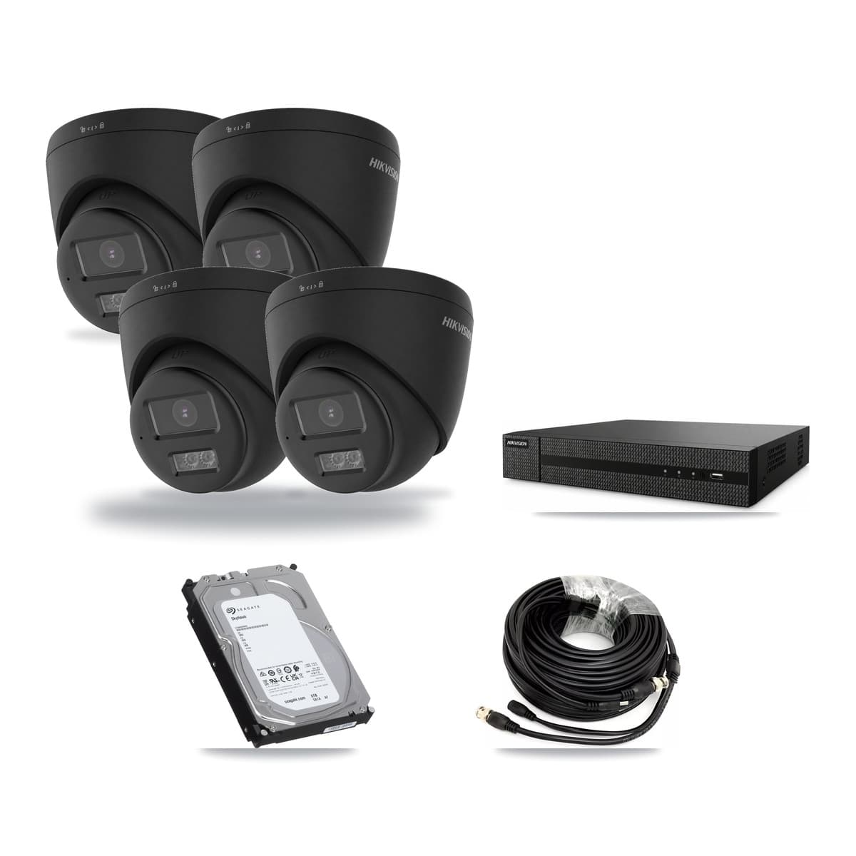 Hikvision 8-Channel 4K CCTV Kit — 4 Black Turret Cameras + 6TB Recording (DVR-8CH Recorder) - Image 1