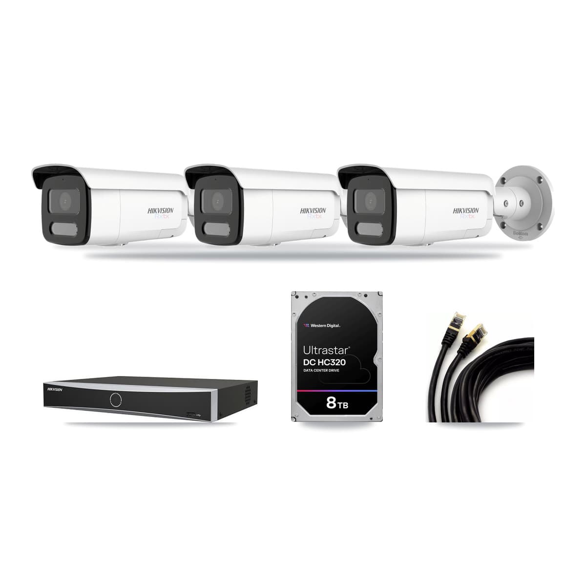 Hikvision 4-Channel 4K CCTV Kit — 3 White Bullet Cameras + 8TB Recording - Image 1