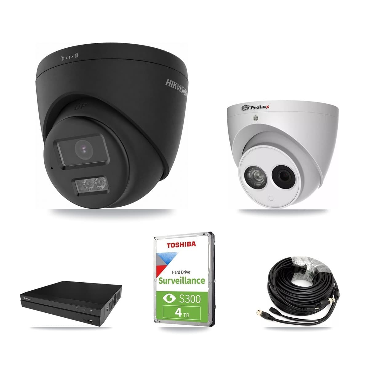 Hikvision & Prolux 8-Channel 4MP – 4K CCTV Kit — 1 Black 4K + 1 4MP Turret Cameras + 4TB Recording (PXD-5208AN Recorder) - Image 1