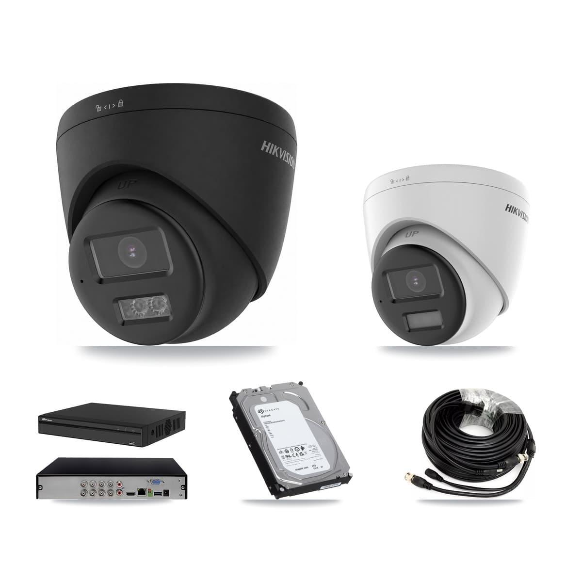 Hikvision & Prolux 8-Channel 4K CCTV Kit — 1 DS-2CE78U0T + 2 Black DS-2CE78U0T Turret Cameras + 6TB Recording (PXD-5108HS Recorder) - Image 1