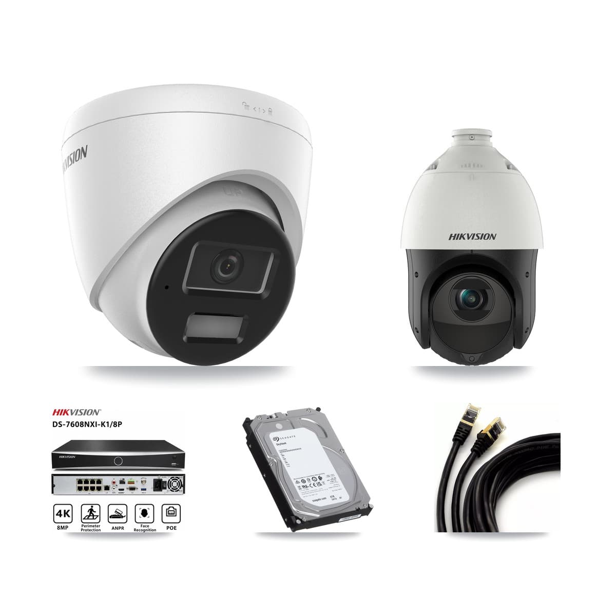 Hikvision 8-Channel 4MP CCTV Kit — 4 Turret + 1 PTZ Cameras + 6TB Recording