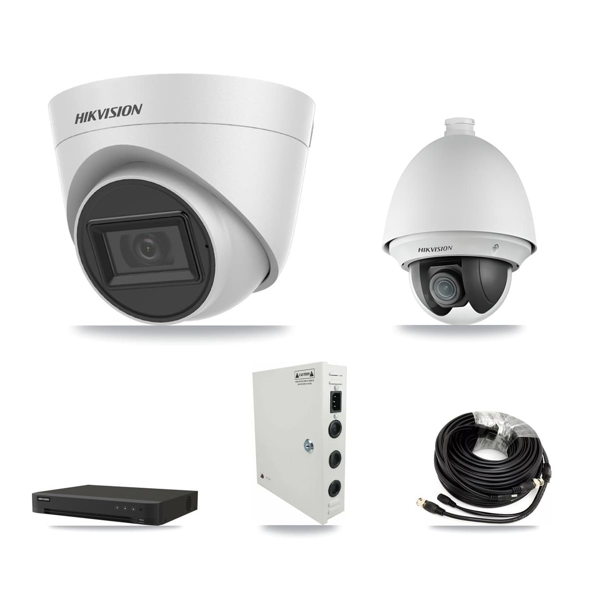 Hikvision 16-Channel 2MP – 5MP CCTV Kit — 1 2MP PTZ + 6 White 5MP Turret Cameras + 8TB Recording