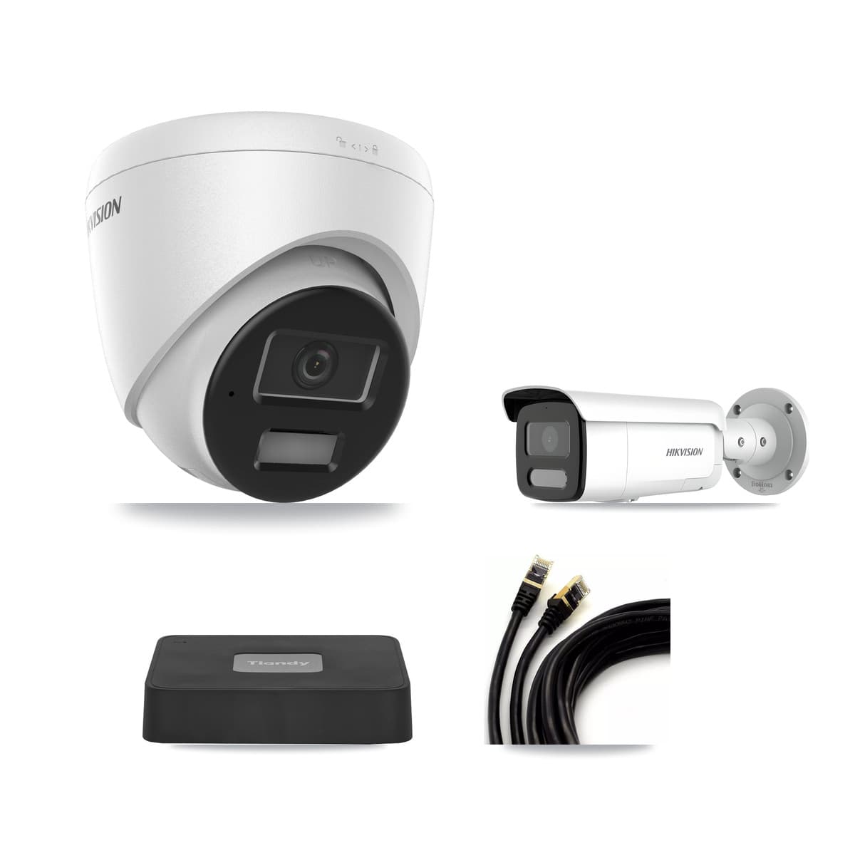 Hikvision & Tiandy 4-Channel 4MP CCTV Kit — 1 DS-2CD1343G2 Turret + 1 DS-2CD2T47G2H Bullet Cameras + 3TB Recording