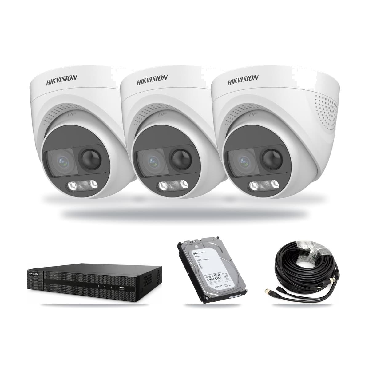 Hikvision 8-Channel 5MP CCTV Kit — 3 DS-2CE72KF3T Turret Cameras + 6TB Recording (DVR-8CH Recorder) - Image 1
