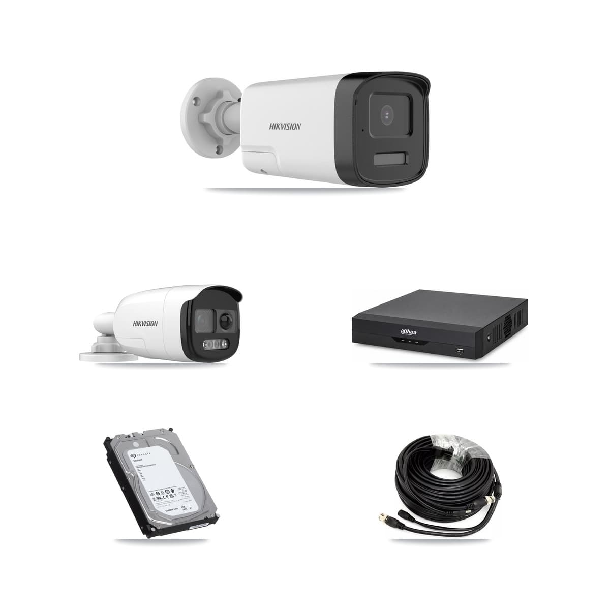 Hikvision & Dahua 4-Channel 5MP CCTV Kit — 1 DS-2CE12KF3T + 3 DS-2CE17K0T Bullet Cameras + 6TB Recording