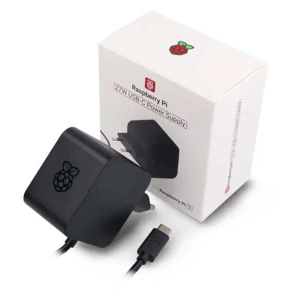 Raspberry Pi 5 Official USB-C Power Supply 27W Black EU Plug