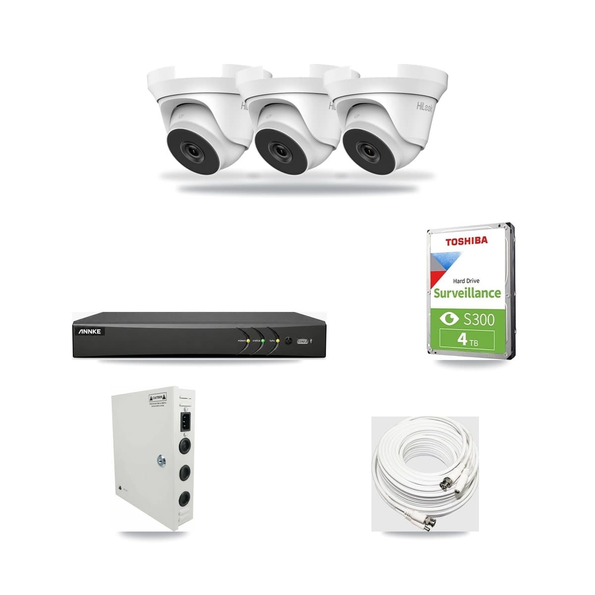 HiLook & ANNKE 4-Channel 5MP CCTV Kit — 3 Turret Cameras + 4TB Recording - Image 1