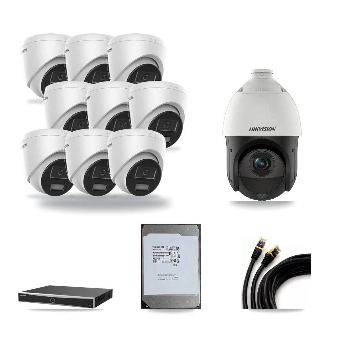 Hikvision 16-Channel 4MP CCTV Kit — 9 Turret + 1 PTZ Cameras + 14TB Recording (DS-7616NXI Recorder) - Image 1
