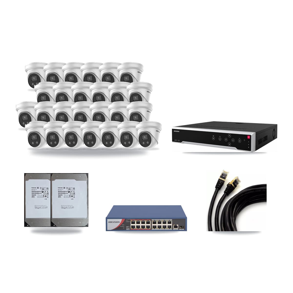 Hikvision 32-Channel 5MP CCTV Kit — 26 Turret Cameras + 2× 14TB Recording - Image 1