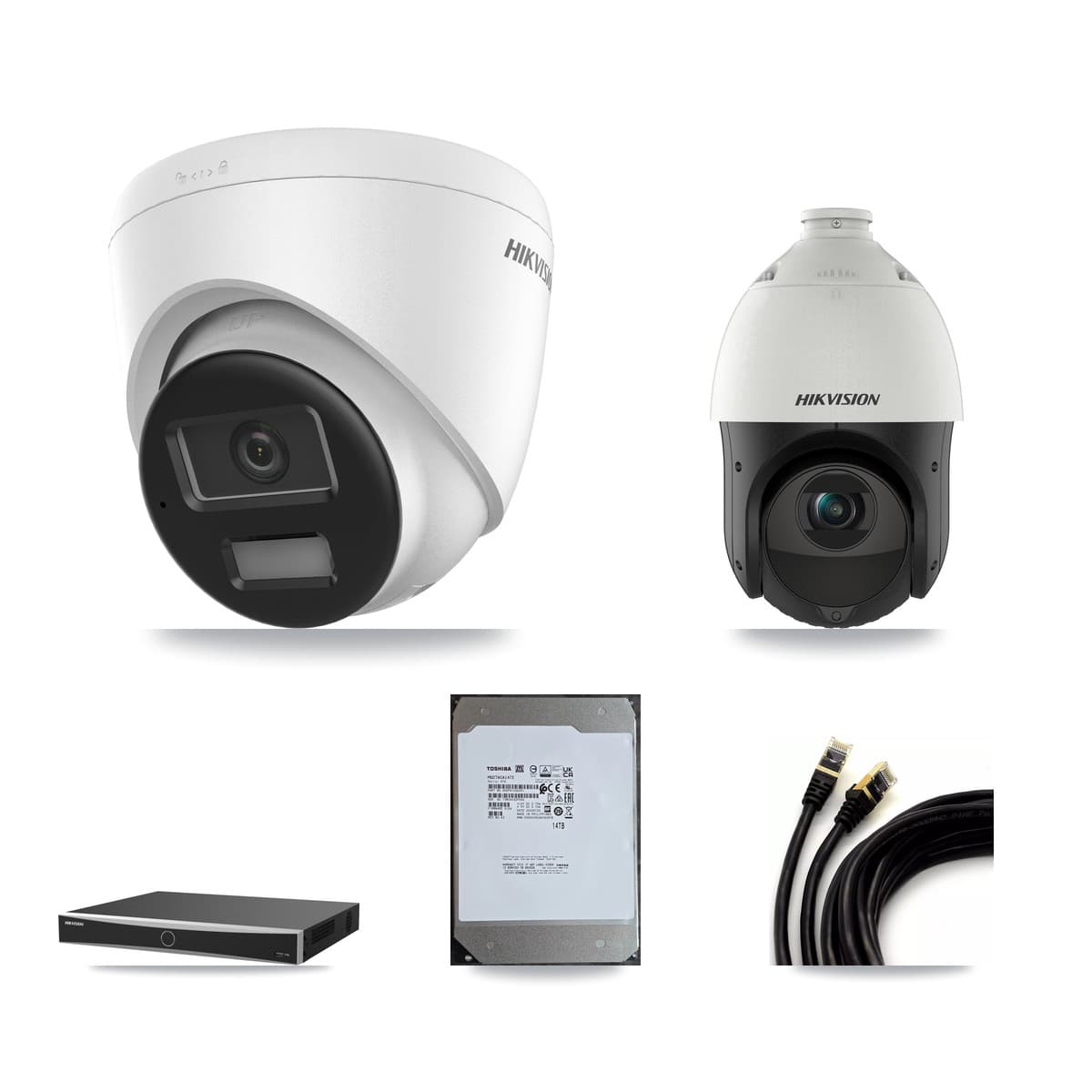 Hikvision 16-Channel 4MP – 4K CCTV Kit — 5 4K Turret + 1 4MP PTZ Cameras + 14TB Recording (DS-7616NXI Recorder)
