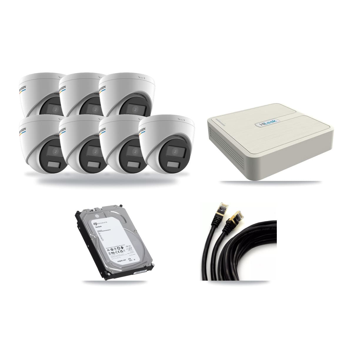 Hikvision & HiLook 8-Channel 2MP – 5MP CCTV Kit — 7 2MP Turret + 1 5MP Dome Cameras + 6TB Recording (NVR-108H-D Recorder) - Image 1