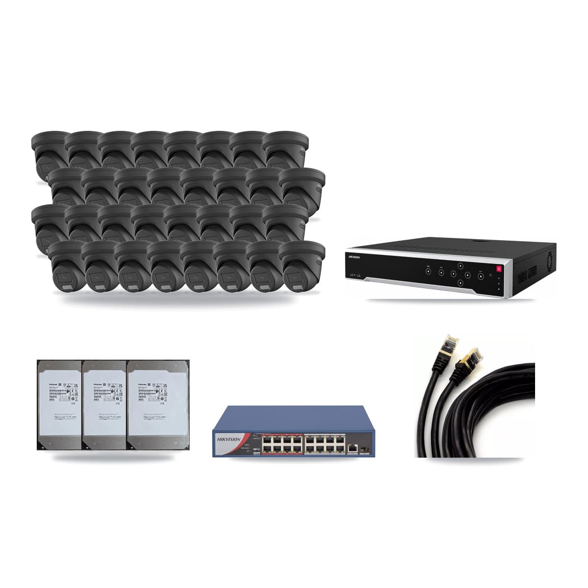 Hikvision 32-Channel 4MP CCTV Kit — 32 Turret Cameras + 3× 14TB Recording - Image 1