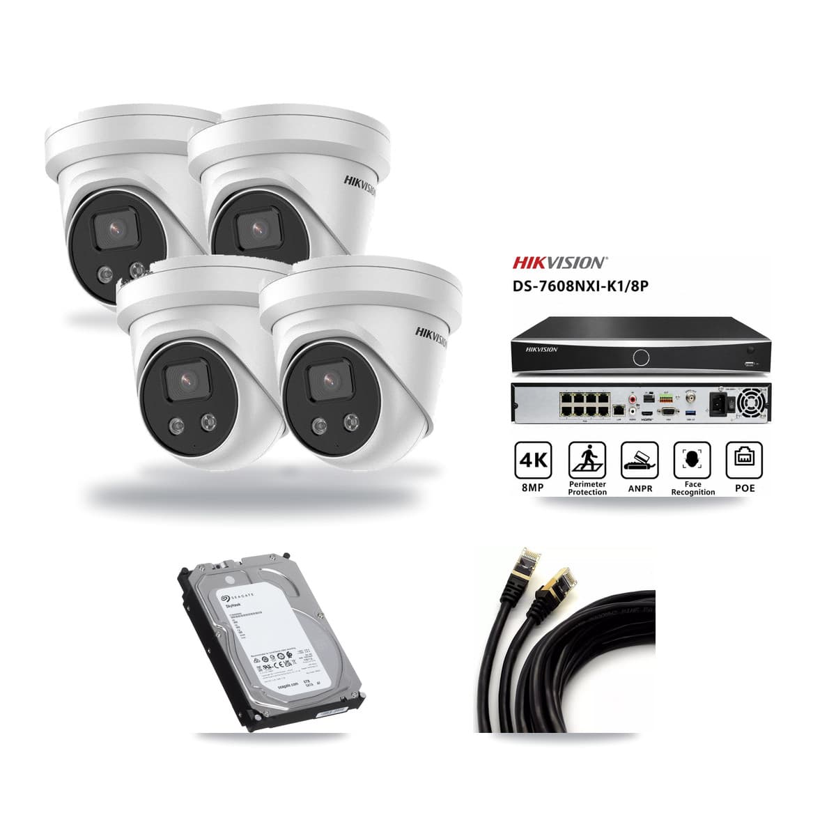 Hikvision 8-Channel 5MP CCTV Kit — 4 Turret + 1 Dome Cameras + 6TB Recording (DS-7608NXI Recorder) - Image 1