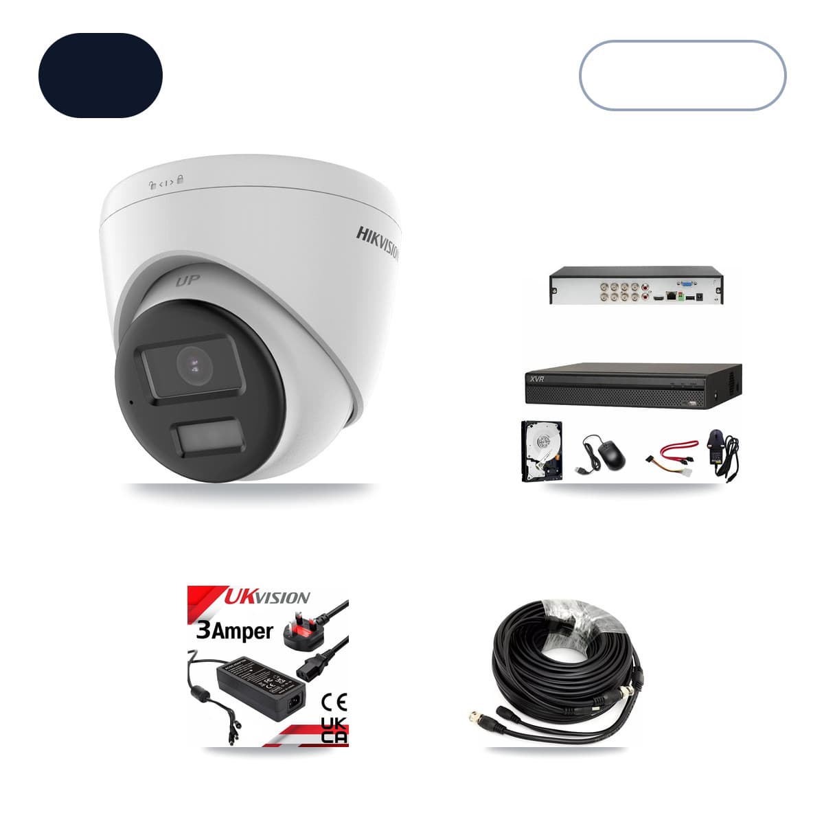 Hikvision & Dahua 8-Channel 5MP CCTV Kit — 4 DS-2CE78K0T-LPTS Turret Cameras + 6TB Recording (XVR-3108AD-4K Recorder)
