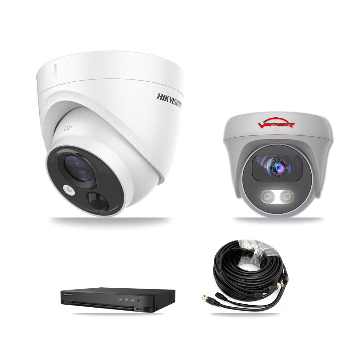 Hikvision & Viper 4-Channel 5MP CCTV Kit — 1 DS-2CE71H0T Turret + 1 White VIPER-5MP-3K Cameras + 3TB Recording (IDS-7204HQHI Recorder)
