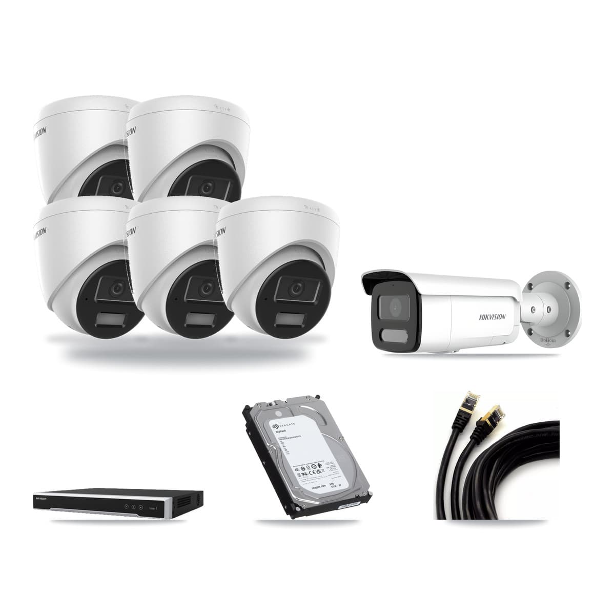 Hikvision 8-Channel 4MP CCTV Kit — 5 Turret + 1 Bullet Cameras + 6TB Recording (DS-7608NI-M2 Recorder) - Image 1