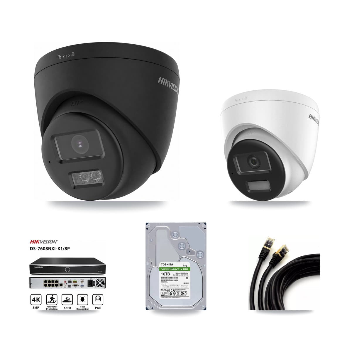Hikvision 8-Channel 4K CCTV Kit — 1 + 4 Black Turret Cameras + 10TB Recording