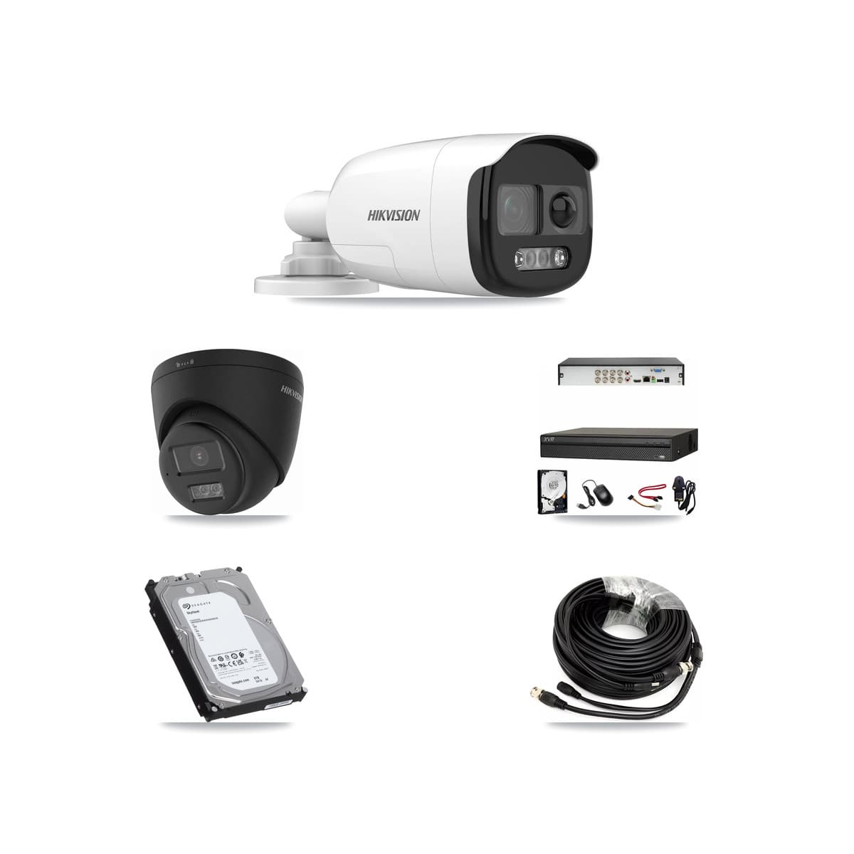 Hikvision & Dahua 8-Channel 5MP – 4K CCTV Kit — 2 5MP Bullet + 2 Black 4K Turret Cameras + 6TB Recording