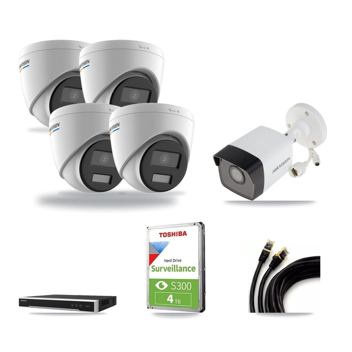 Hikvision 8-Channel 2MP – 5MP CCTV Kit — 1 5MP Bullet + 4 2MP Turret Cameras + 4TB Recording (DS-7608NI-M2 Recorder) - Image 1
