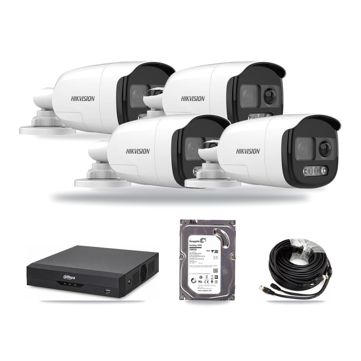 Hikvision & Dahua 4-Channel 5MP CCTV Kit — 4 DS-2CE12KF3T Bullet Cameras + 2TB Recording - Image 1