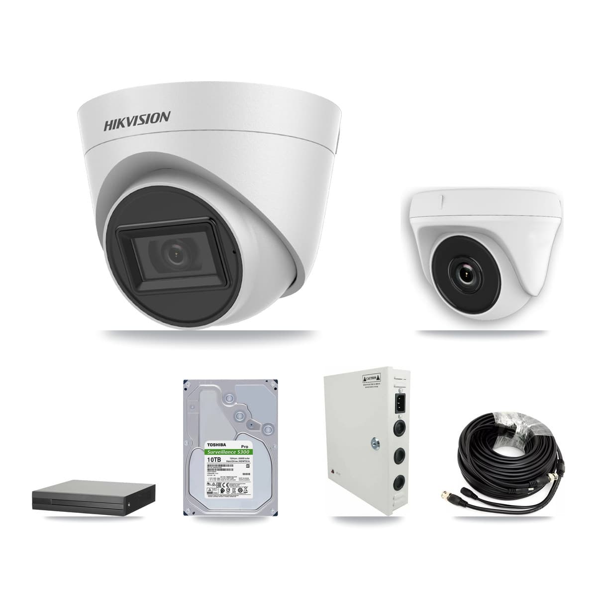 Hikvision 16-Channel 2MP – 5MP CCTV Kit — 6 White 5MP Turret + 3 White 2MP Dome Cameras + 10TB Recording (XVR-3116HS Recorder)