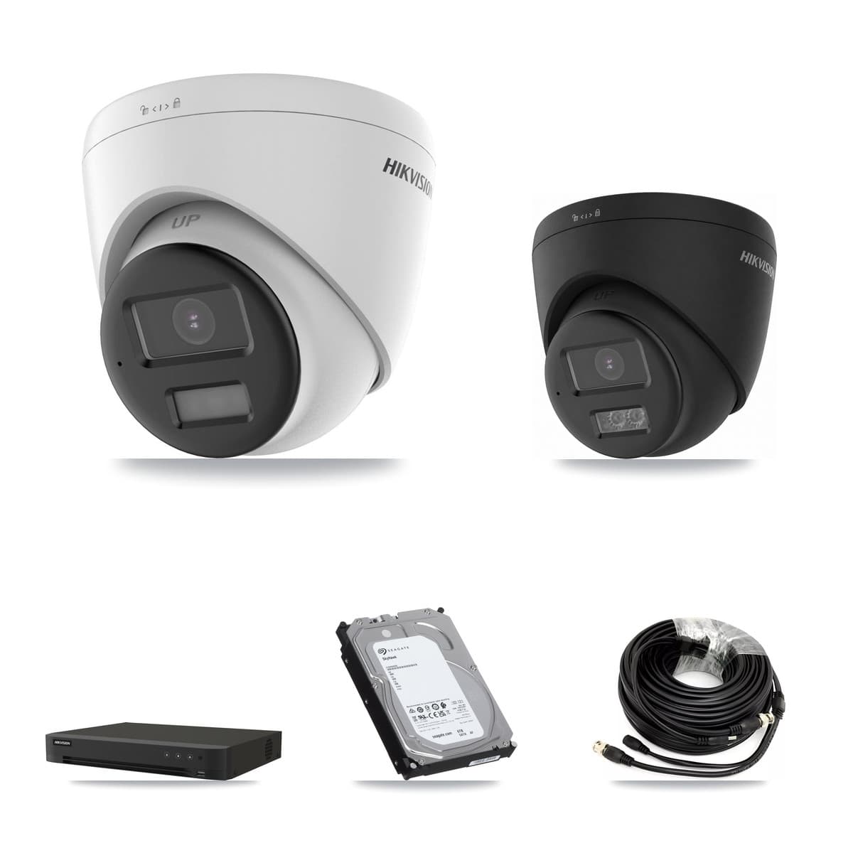 Hikvision 8-Channel 5MP – 4K CCTV Kit — 3 DS-2CE78K0T-LPTS 5MP + 1 Black DS-2CE78U0T-LTS-BLACK 4K Turret Cameras + 6TB Recording (IDS-7208HUHI-M1/XT Recorder)