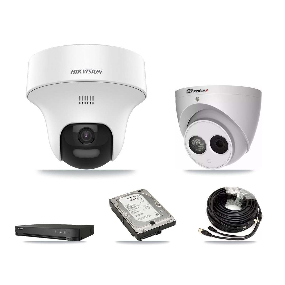 Hikvision & Prolux 8-Channel 4MP – 5MP CCTV Kit — 3 DS-2CE70K0T 5MP + 1 PXC-612C4W-A 4MP Turret Cameras + 5TB Recording (IDS-7208HQHI Recorder)