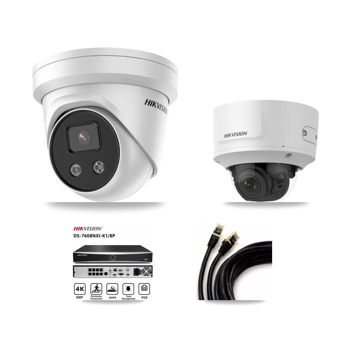 Hikvision 8-Channel 2MP – 5MP CCTV Kit — 1 2MP Dome + 2 5MP Turret Cameras + 3TB Recording (DS-7608NXI Recorder)