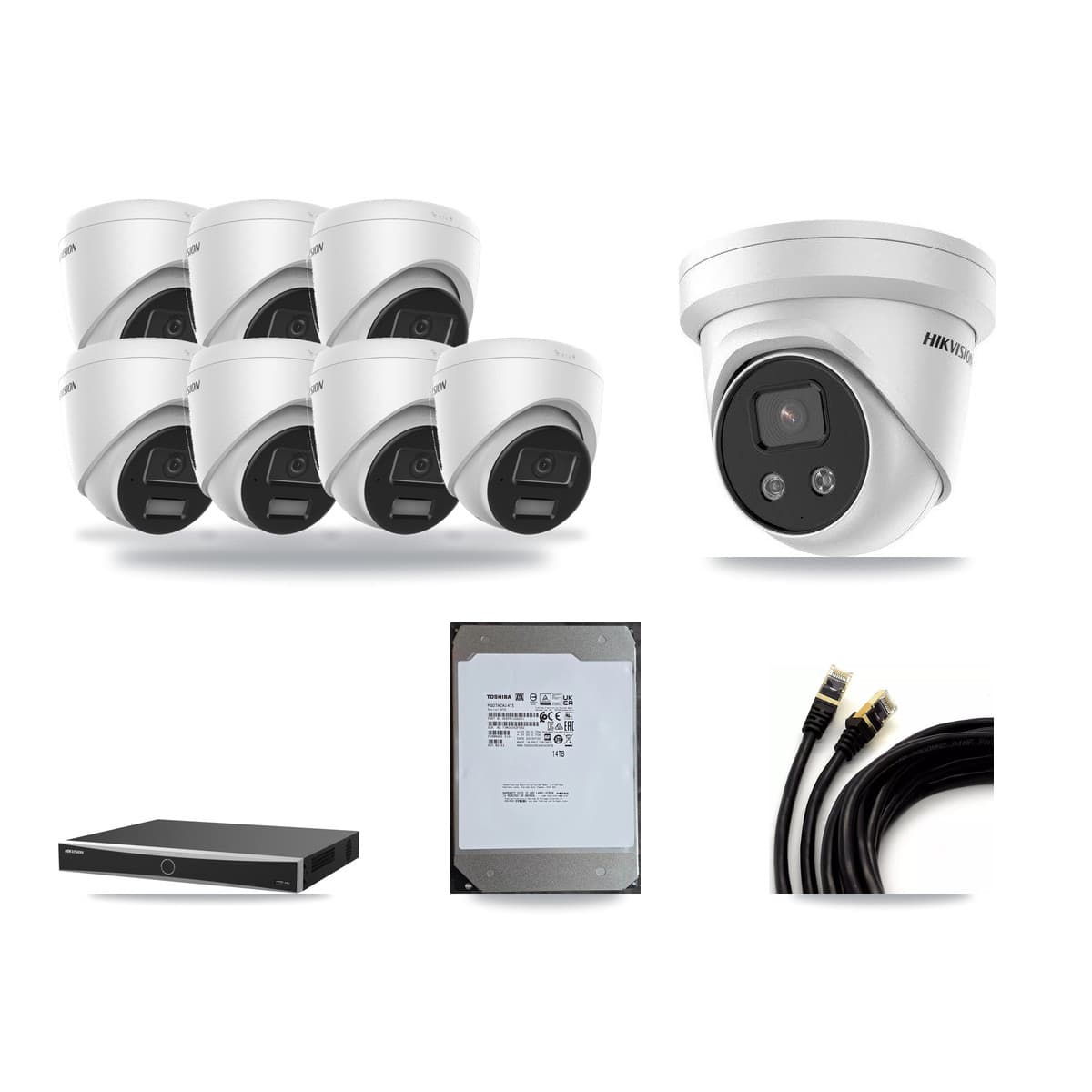 Hikvision 16-Channel 4MP – 5MP CCTV Kit — 7 4MP + 1 5MP Turret Cameras + 14TB Recording (DS-7616NXI Recorder) - Image 1