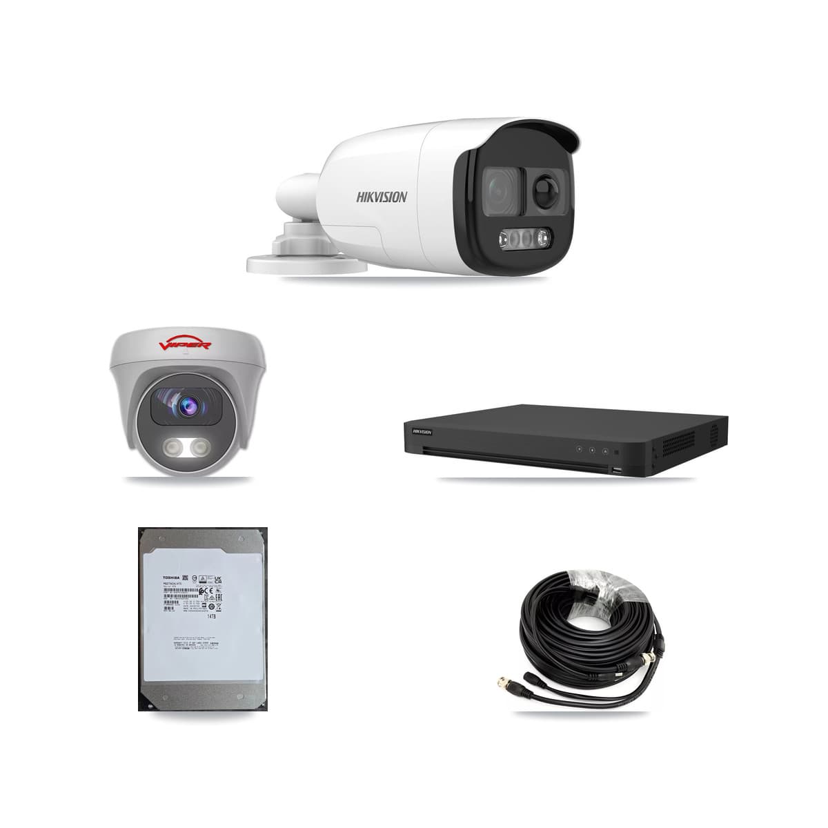 Hikvision & Viper 16-Channel 5MP CCTV Kit — 7 DS-2CE12KF3T Bullet + 1 VIPER-5MP-3K Cameras + 14TB Recording - Image 1