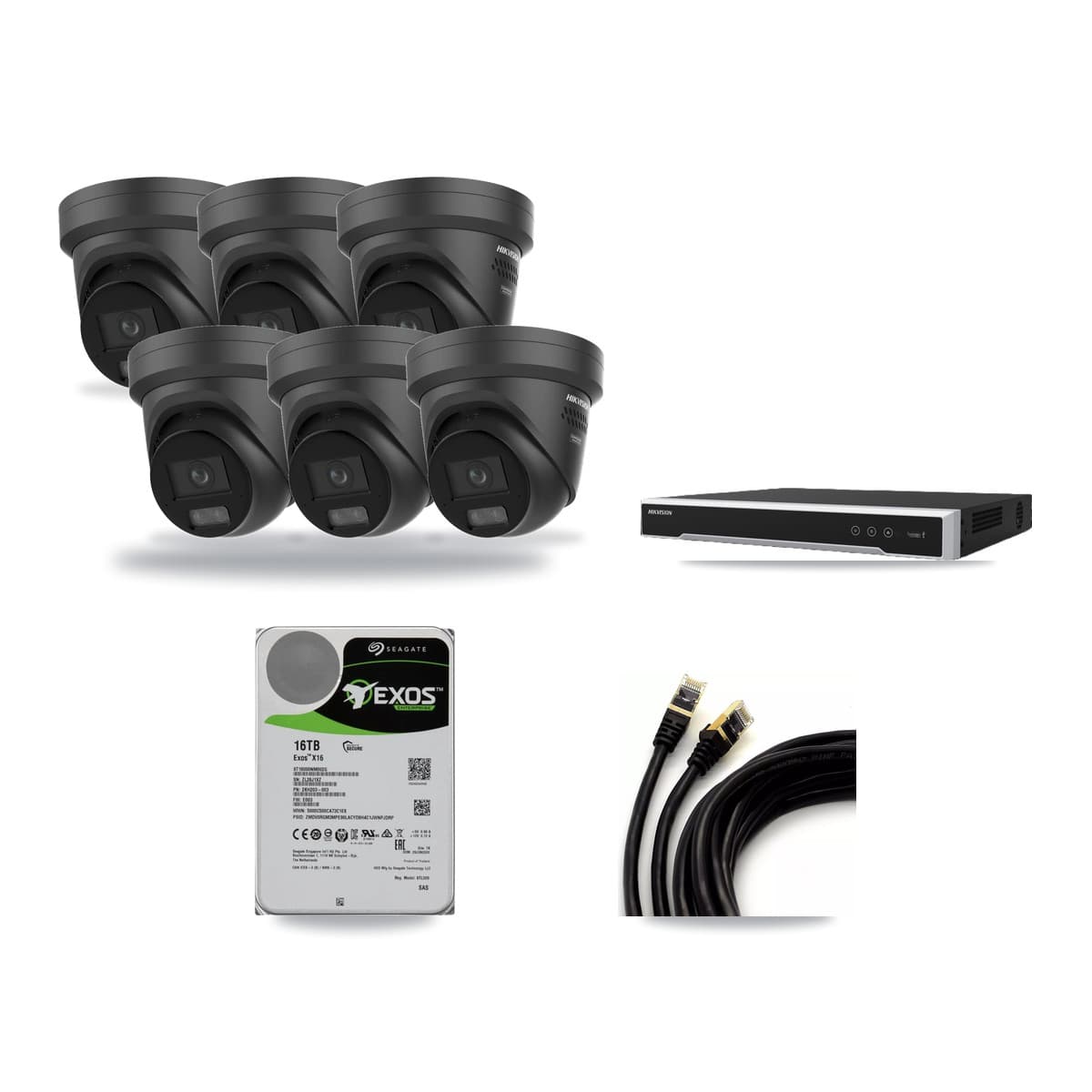 Hikvision 8-Channel 4K CCTV Kit — 6 Black DS-2CD2387G3 Turret Cameras + 16TB Recording - Image 1