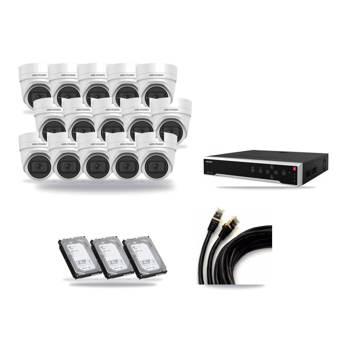 Hikvision 32-Channel 4MP CCTV Kit — 15 DS-2CD2H45FWD Turret Cameras + 3× 6TB Recording - Image 1