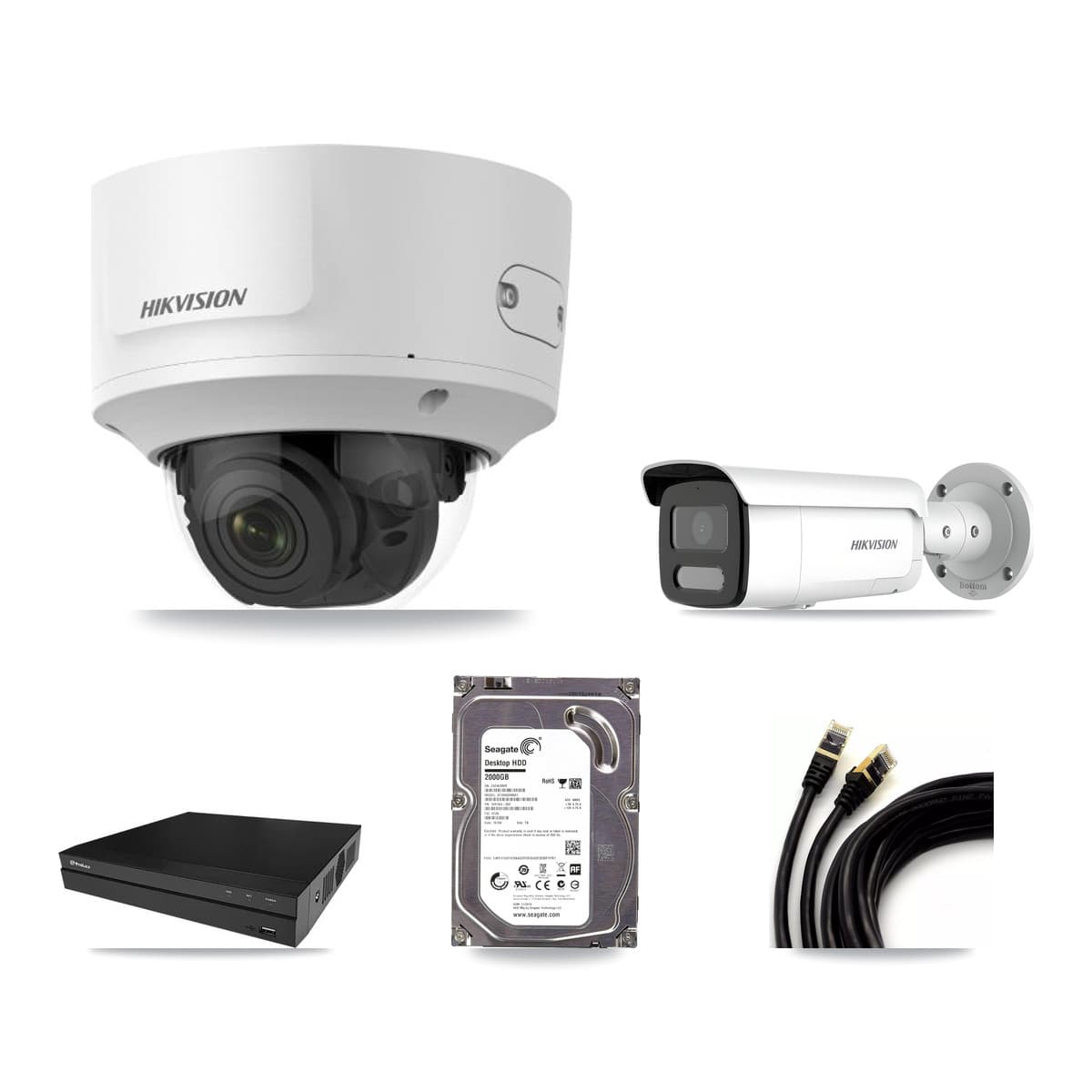 Hikvision & Prolux 8-Channel 2MP – 4MP CCTV Kit — 1 2MP Dome + 1 4MP Bullet Cameras + 2TB Recording
