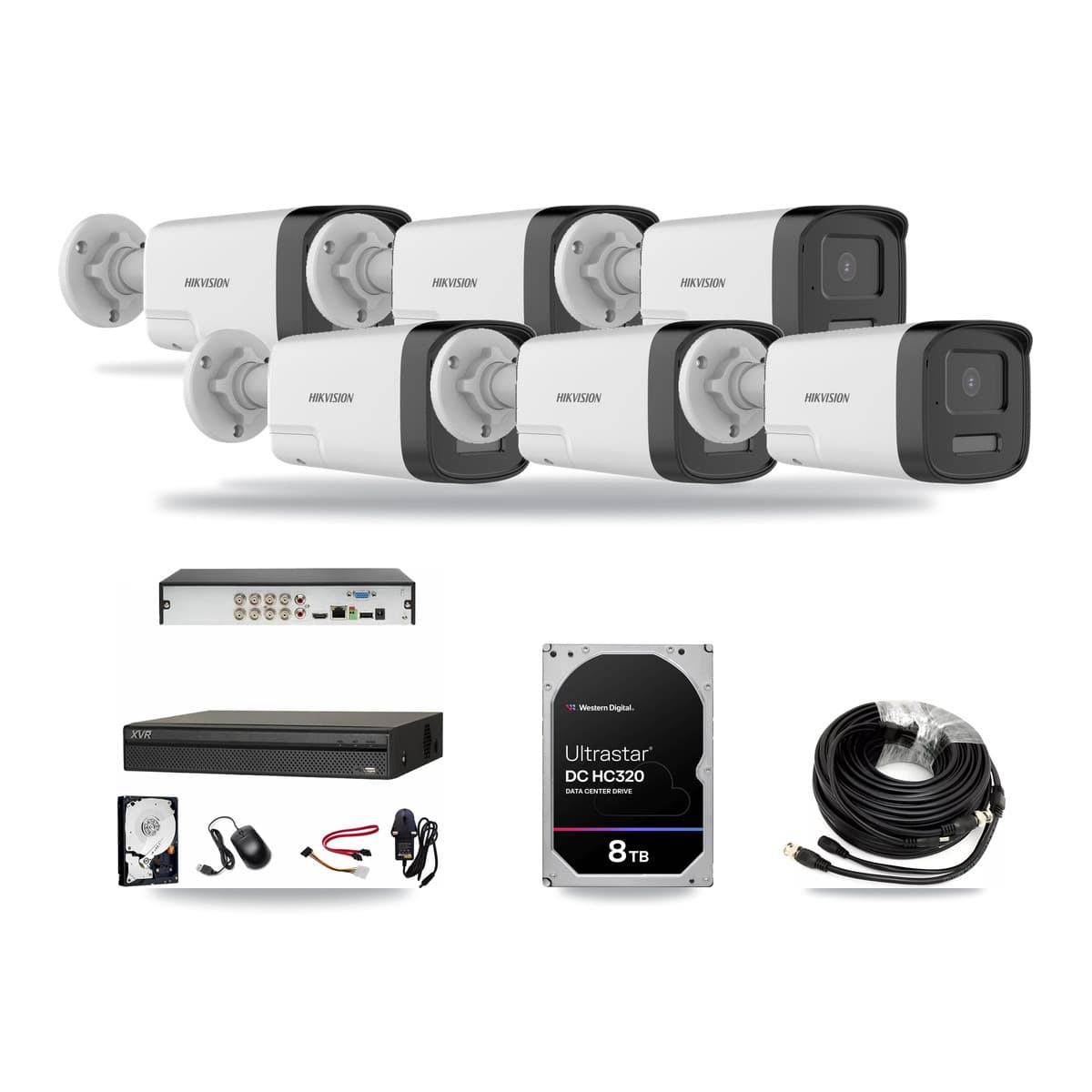 Hikvision & Dahua 8-Channel 5MP CCTV Kit — 6 DS-2CE17K0T Bullet Cameras + 8TB Recording (XVR-3108AD Recorder) - Image 1