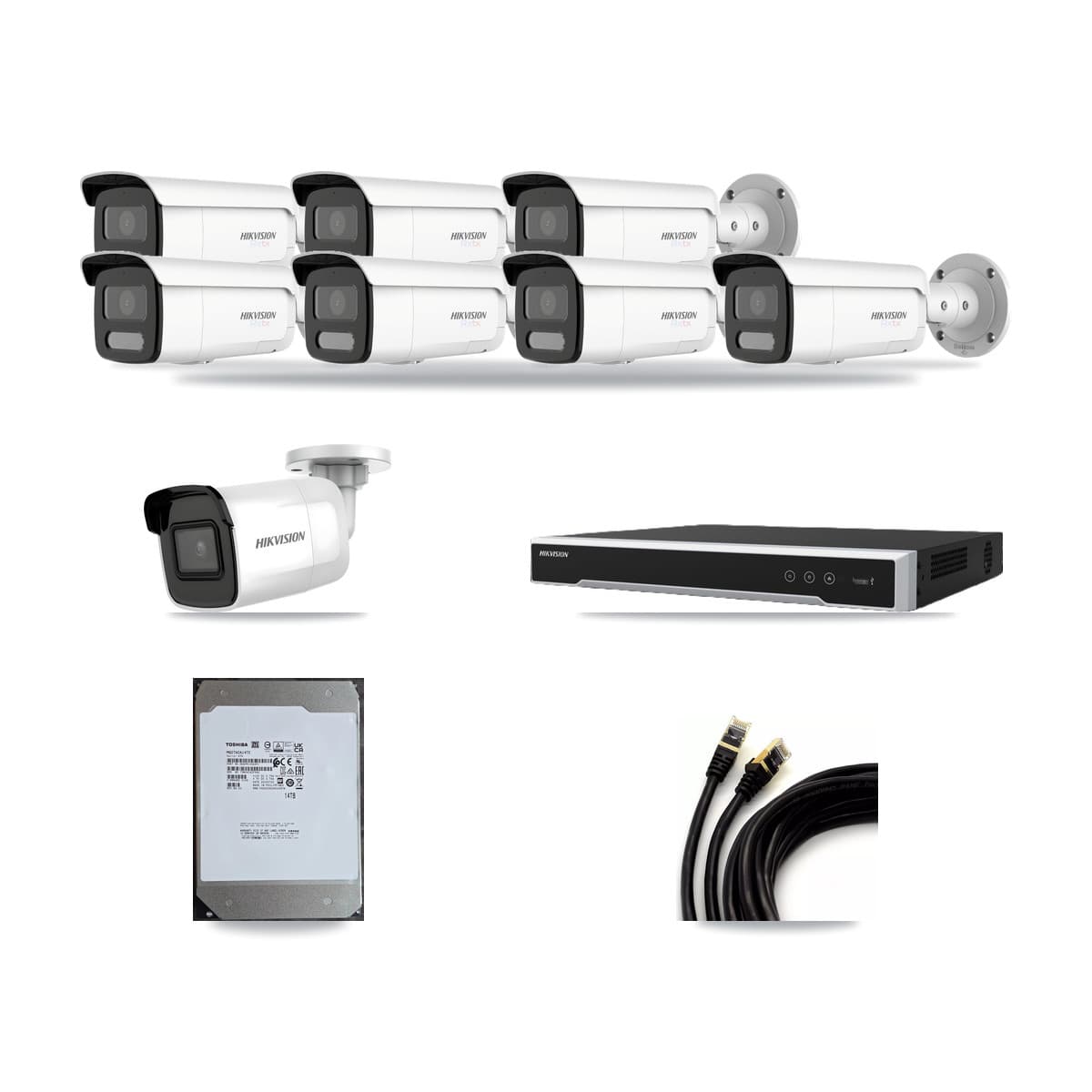 Hikvision 8-Channel 4K CCTV Kit — 1 DS-2CD2085G1 + 7 DS-2CD2T87G2H Bullet Cameras + 14TB Recording - Image 1