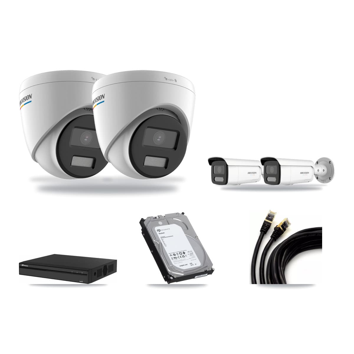 Hikvision & Prolux 4-Channel 2MP – 4K CCTV Kit — 2 2MP Turret + 2 4K Bullet Cameras + 6TB Recording - Image 1