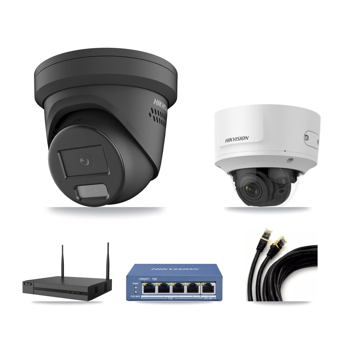 Hikvision & HiLook 4-Channel 2MP – 4MP CCTV Kit — 2 Black 4MP Turret + 1 2MP Dome Cameras + 3TB Recording