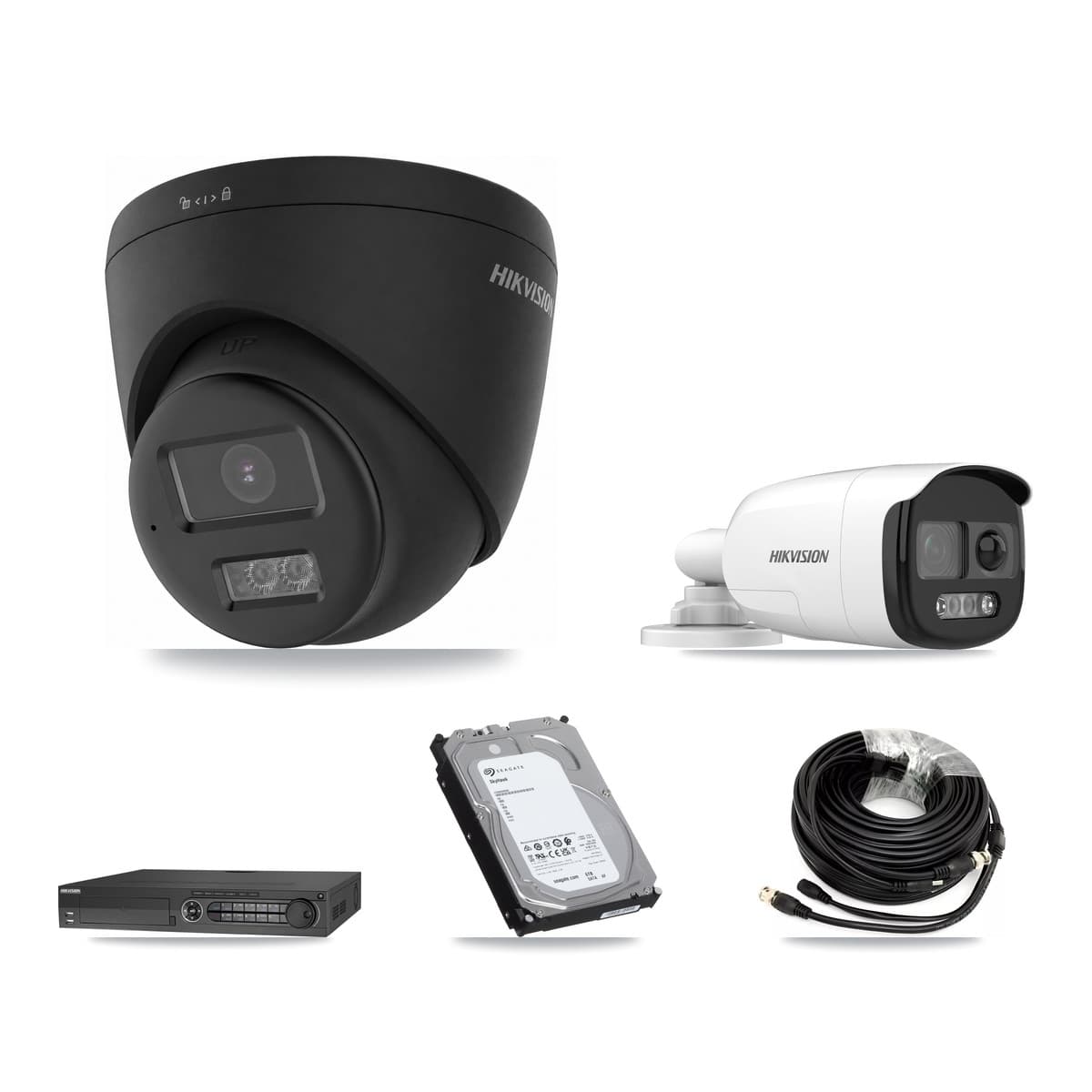 Hikvision 32-Channel 5MP – 4K CCTV Kit — 2 5MP Bullet + 6 Black 4K Turret Cameras + 3× 6TB Recording