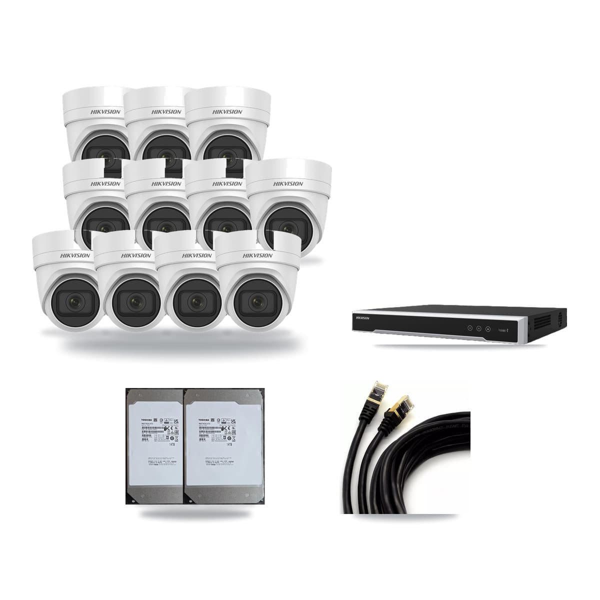 Hikvision 16-Channel 4K CCTV Kit — 11 DS-2CD2H83G0 Turret Cameras + 2× 14TB Recording (DS-7616NI-M2 Recorder) - Image 1