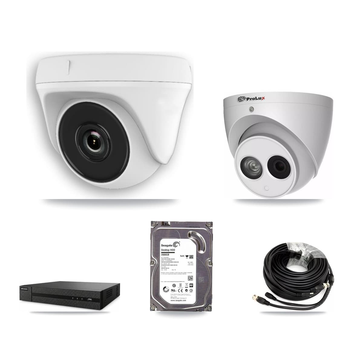 Prolux 8-Channel 2MP – 4MP CCTV Kit — 1 White 2MP Dome + 1 4MP Turret Cameras + 2TB Recording (DVR-8CH Recorder) - Image 1