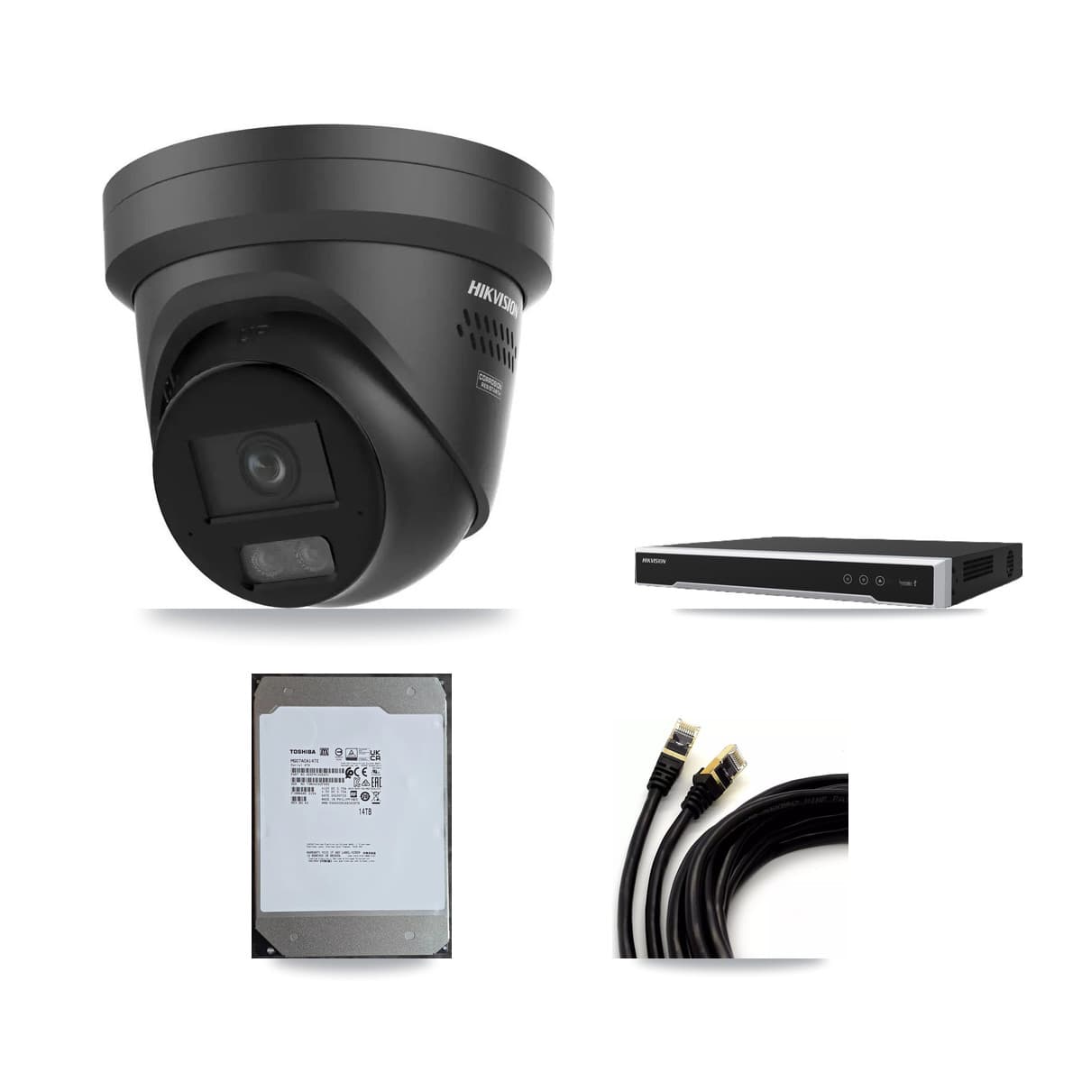 Hikvision 16-Channel 4K CCTV Kit — 16 Black Turret Cameras + 2× 14TB Recording (DS-7616NI-M2 Recorder)
