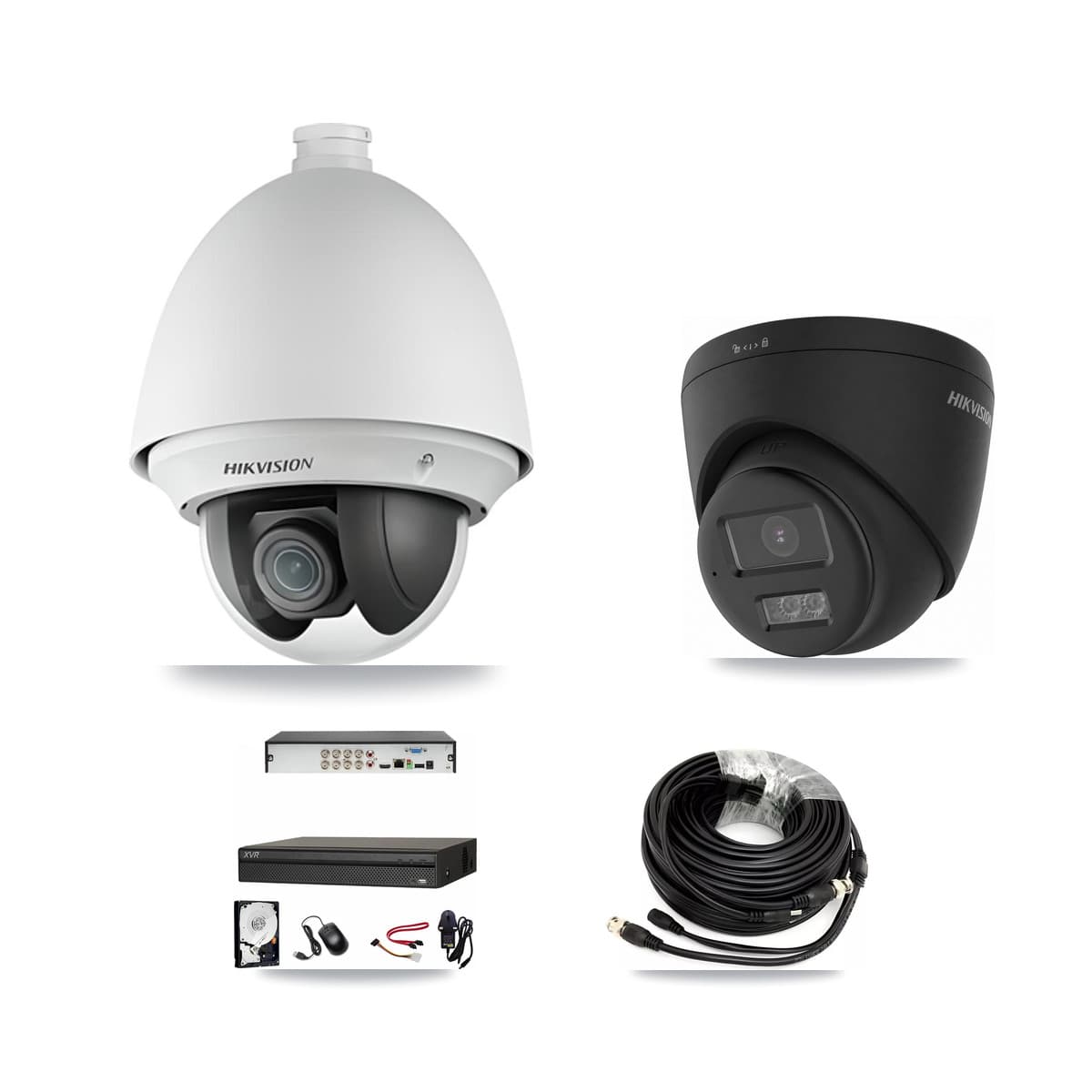 Hikvision & Dahua 8-Channel 2MP – 4K CCTV Kit — 1 2MP PTZ + 1 Black 4K Turret Cameras + 3TB Recording (XVR-3108AD Recorder)