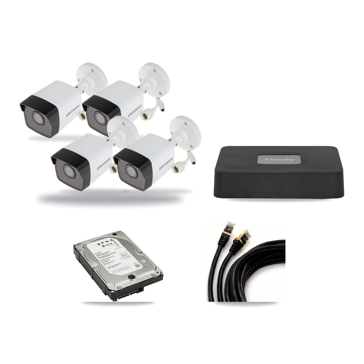 Hikvision & Tiandy 4-Channel 5MP CCTV Kit — 4 Bullet Cameras + 5TB Recording - Image 1