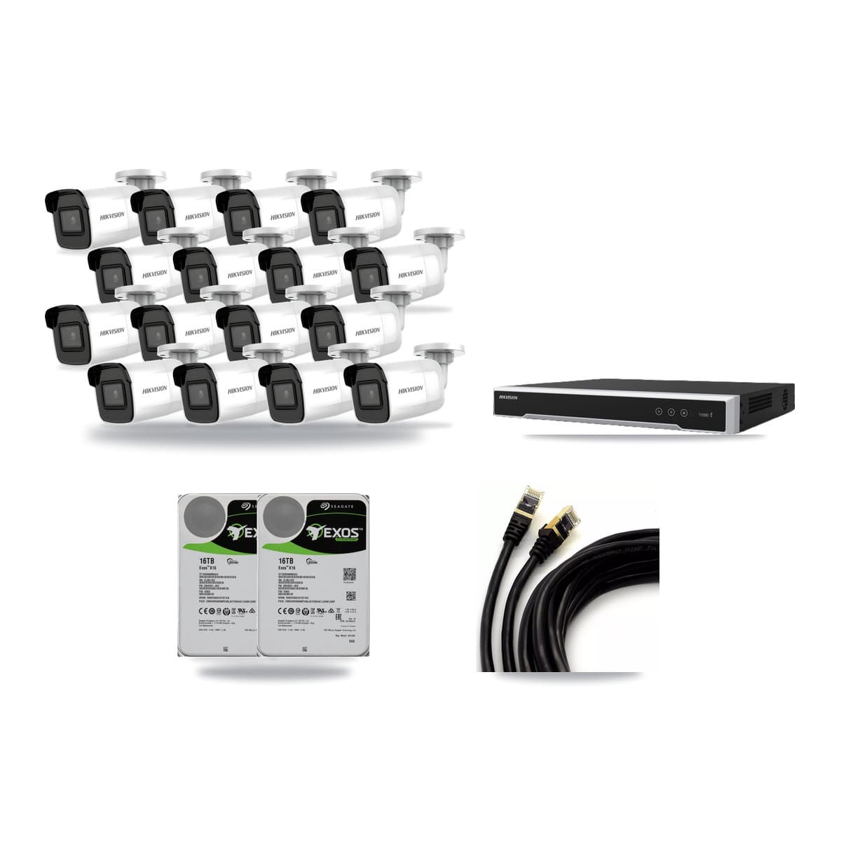Hikvision 16-Channel 4K CCTV Kit — 16 Bullet Cameras + 2× 16TB Recording (DS-7616NI-M2 Recorder) - Image 1