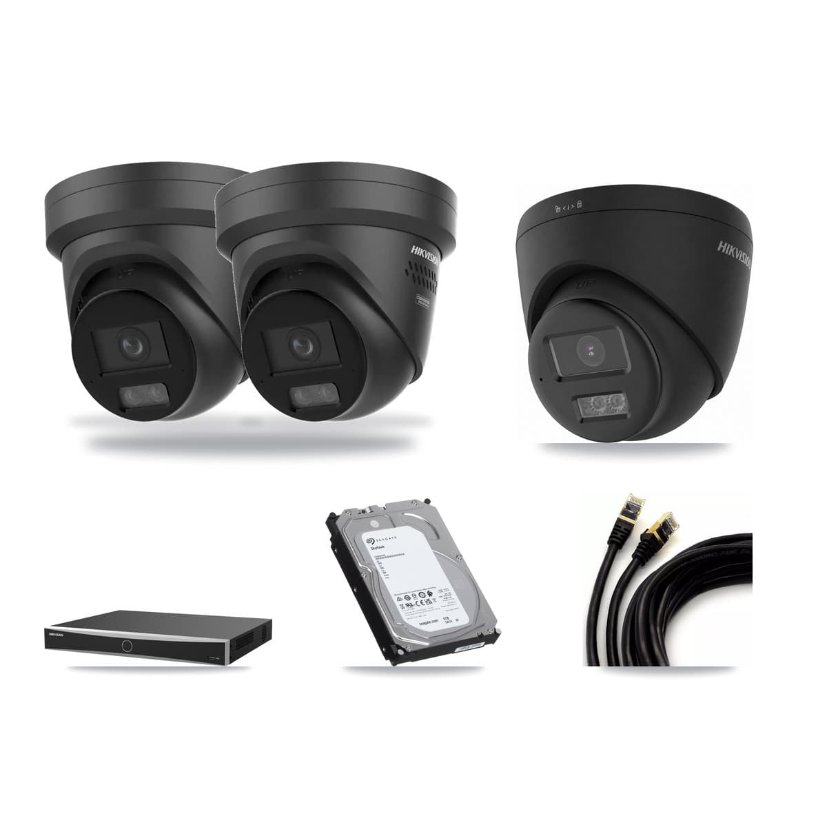 Hikvision 16-channel CCTV kit: 3 cameras (2× 4K Black Turret + 1× 4K Turret), 6TB hard drive