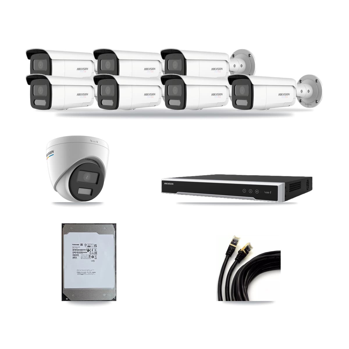 Hikvision 8-Channel 2MP – 4K CCTV Kit — 1 2MP Turret + 7 4K Bullet Cameras + 14TB Recording - Image 1