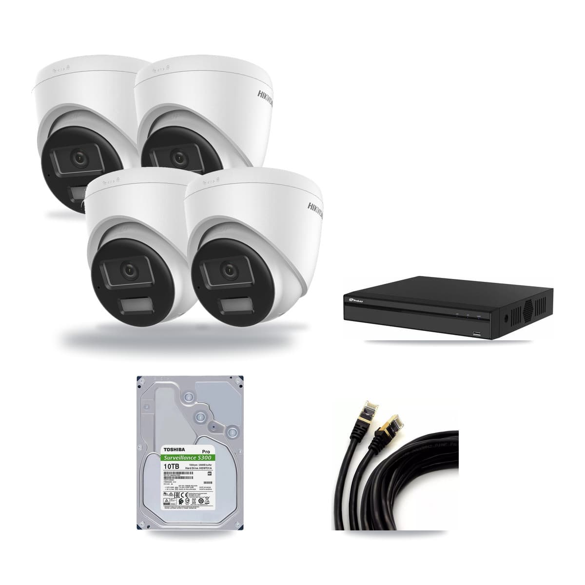 Hikvision & Prolux 4-Channel 4K CCTV Kit — 4 DS-2CD1383G2-LIU Turret Cameras + 10TB Recording (PXN-2104HS-4P-4K Recorder) - Image 1