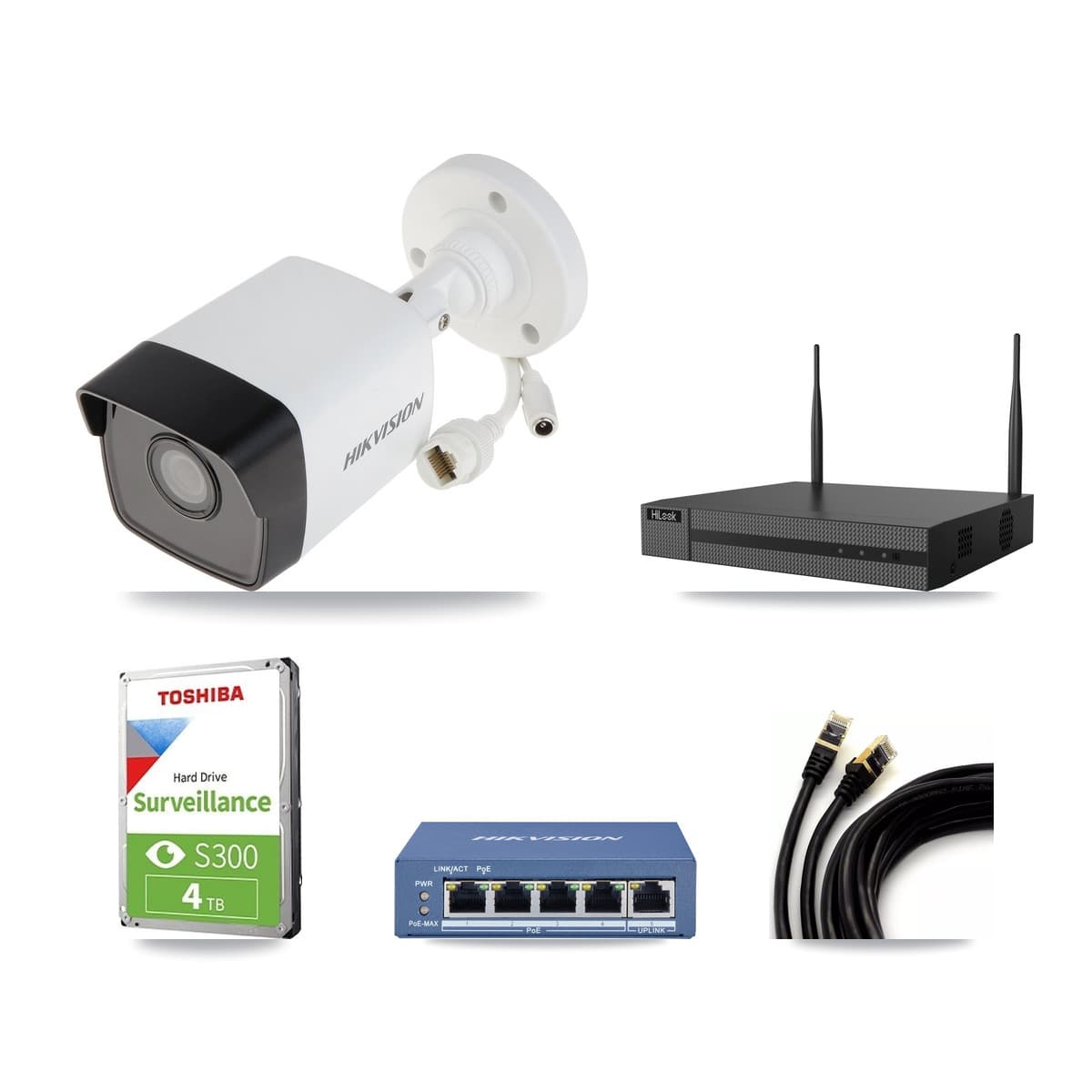 Hikvision & HiLook 4-Channel 5MP CCTV Kit — 3 Bullet Cameras + 4TB Recording