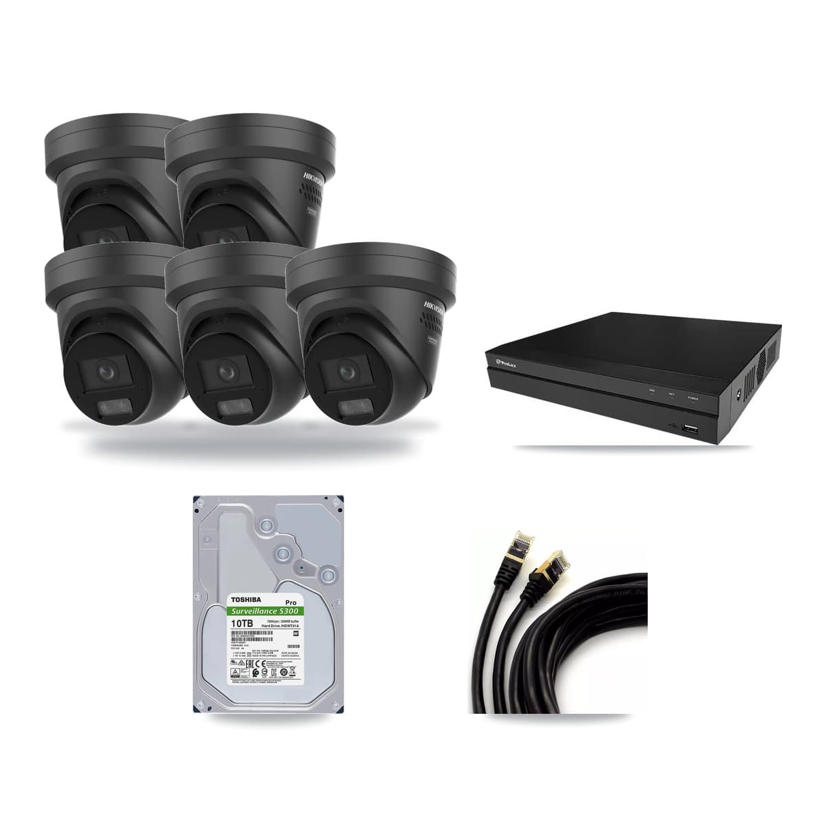 Hikvision & Prolux 8-Channel 4K CCTV Kit — 5 Black Turret Cameras + 10TB Recording - Image 1