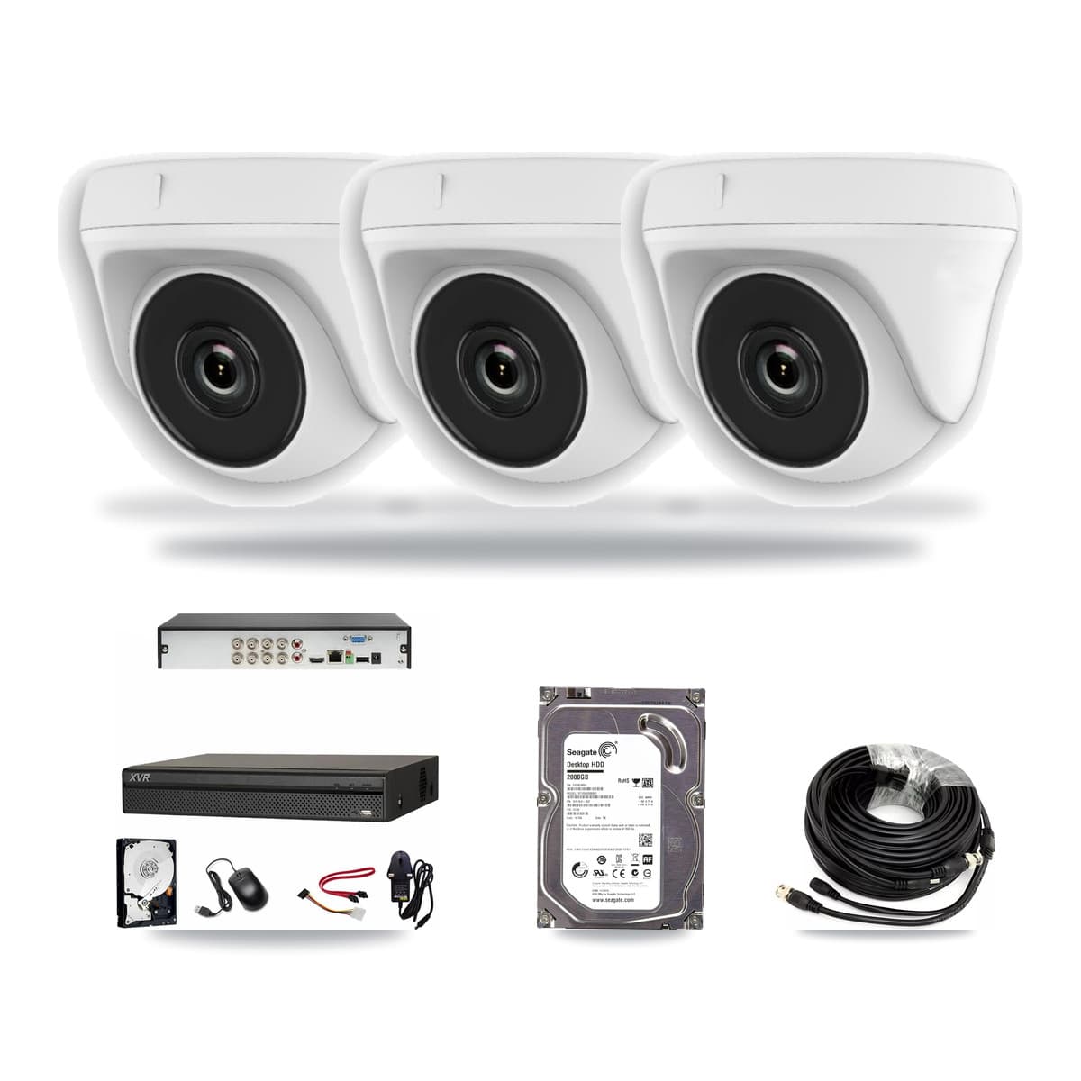 Dahua 8-Channel 2MP CCTV Kit — 3 White Dome Cameras + 2TB Recording (XVR-3108AD Recorder) - Image 1